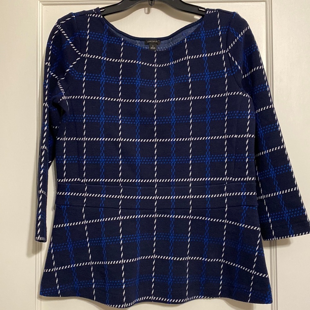 Ann Taylor Plaid Peplum Top with 3/4 length sleeves Size Medium